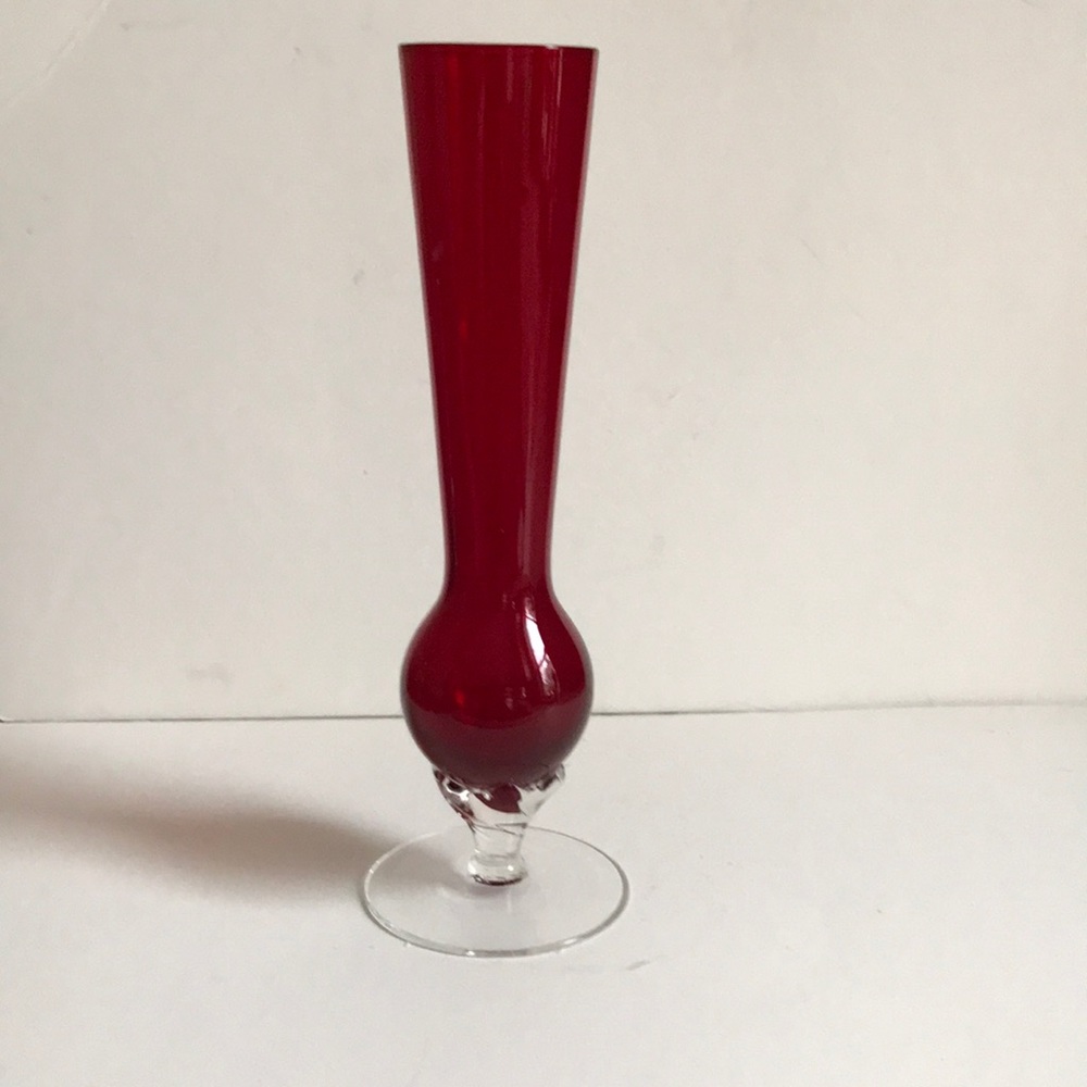 Christmas red vase. Glass hand blown.